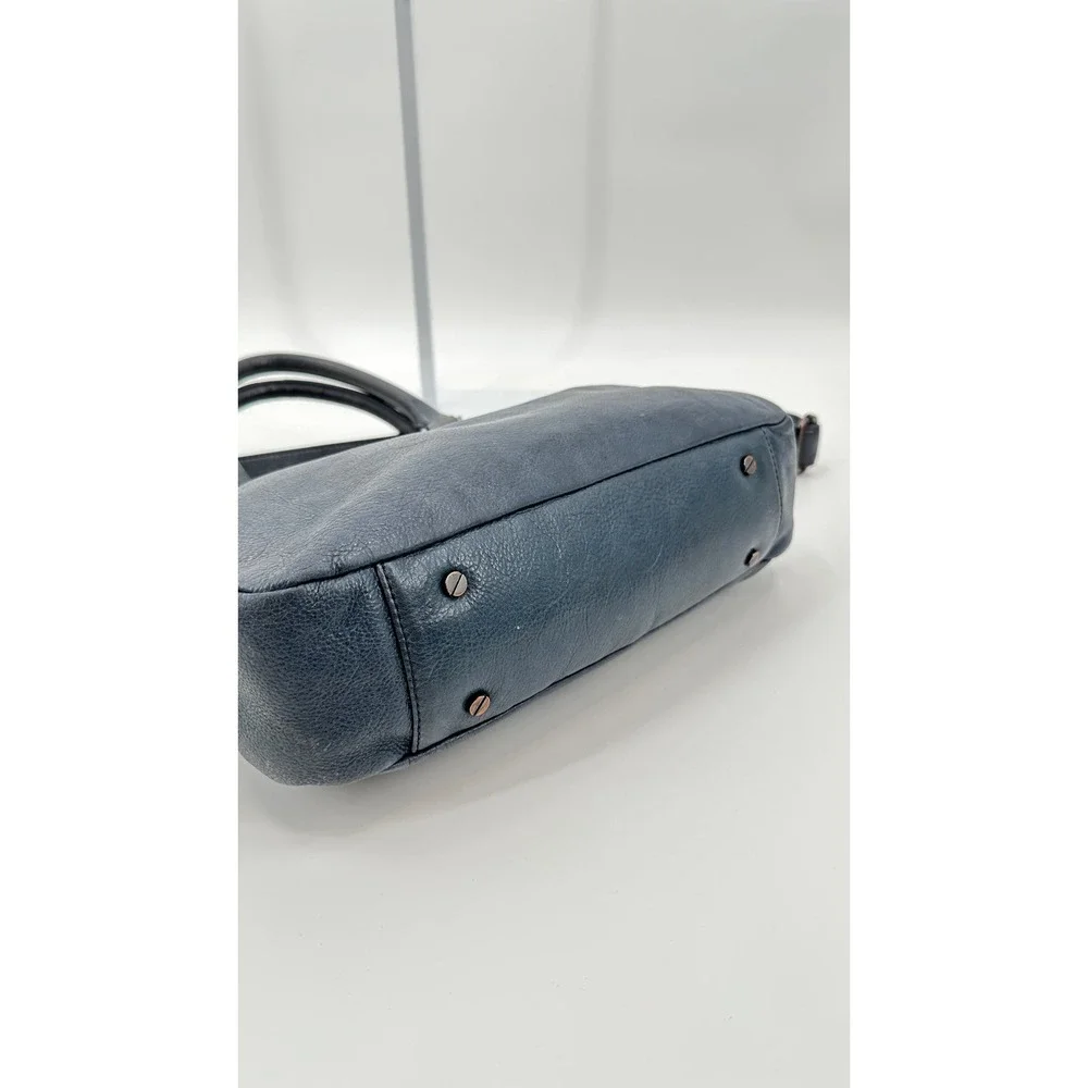 Tory Burch Norah Blue Leather Satchel Crossbody Bag Gunmetal Hardware